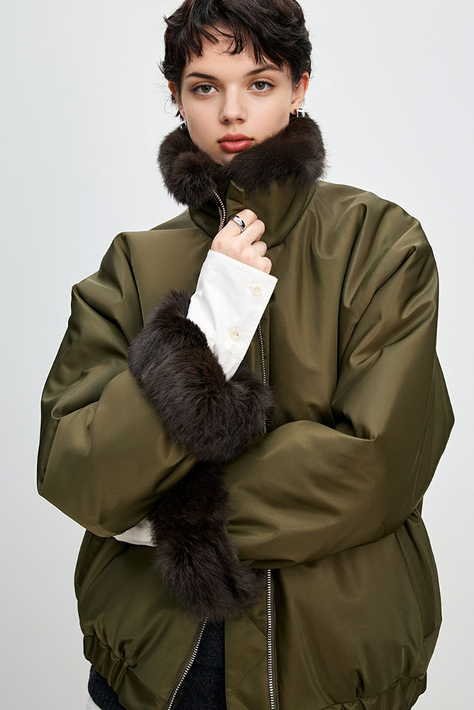 Reversible Spanish Rabbit Fur Lined Bomber Jacket  Fibflx