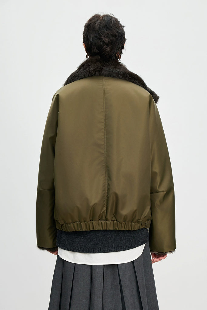 Reversible Spanish Rabbit Fur Lined Bomber Jacket  Fibflx