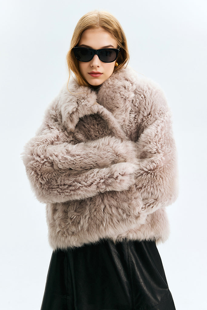 Reversible Toscana Shearling Sheepskin Jacket with Stand Collar  Fibflx