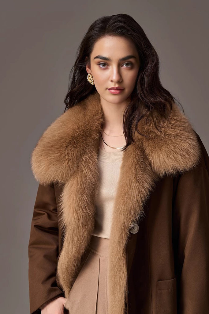 Rex Rabbit Fur Lined Shawl Collar Parka Coat with Detachable Fox Fur Collar  Fibflx