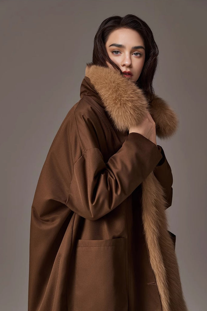 Rex Rabbit Fur Lined Shawl Collar Parka Coat with Detachable Fox Fur Collar  Fibflx