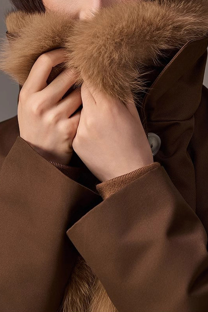 Rex Rabbit Fur Lined Shawl Collar Parka Coat with Detachable Fox Fur Collar  Fibflx
