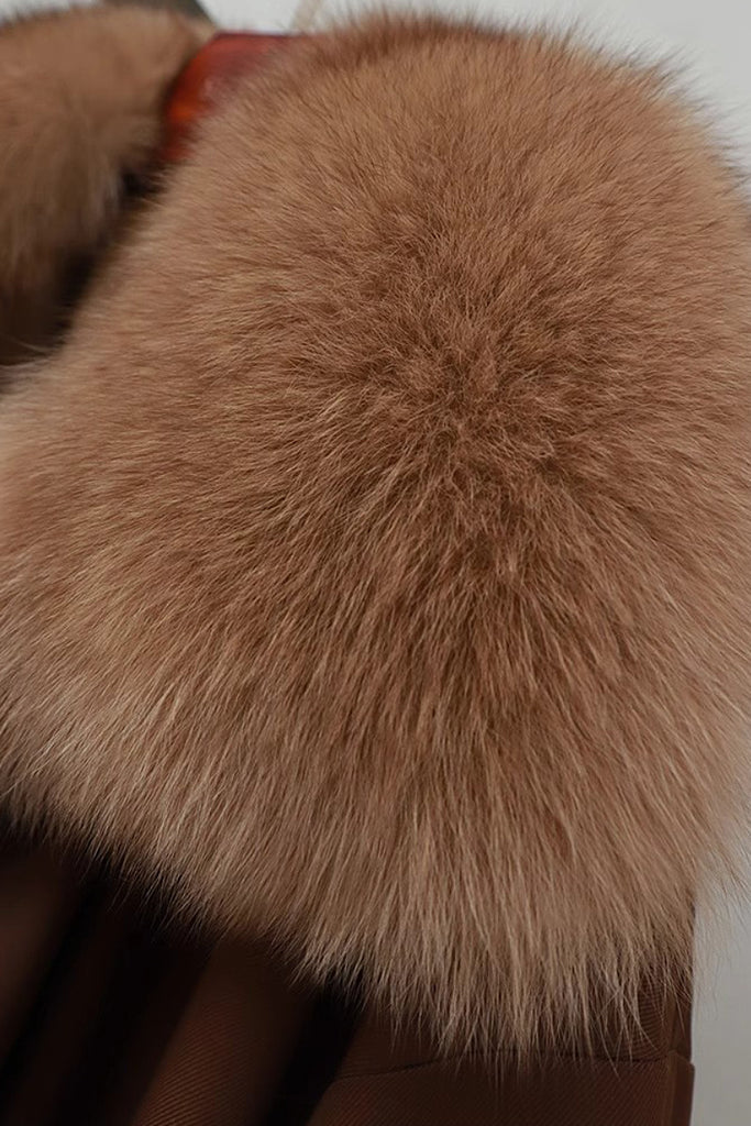 Rex Rabbit Fur Lined Shawl Collar Parka Coat with Detachable Fox Fur Collar  Fibflx