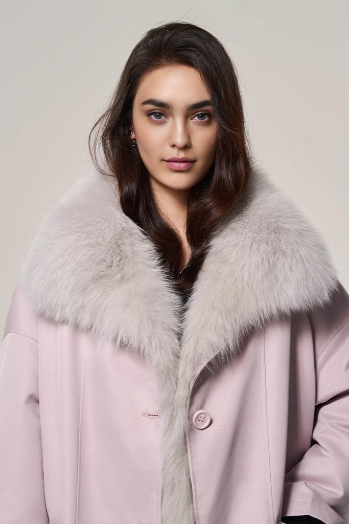 Rex Rabbit Fur Lined Shawl Collar Parka Coat with Detachable Fox Fur Collar  Fibflx