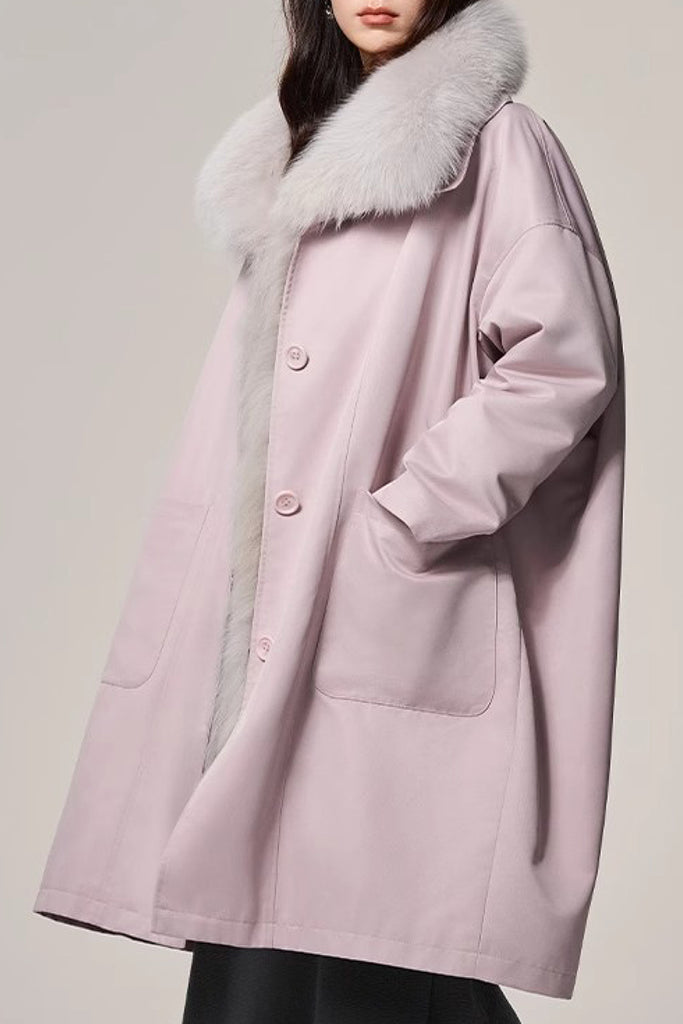 Rex Rabbit Fur Lined Shawl Collar Parka Coat with Detachable Fox Fur Collar  Fibflx