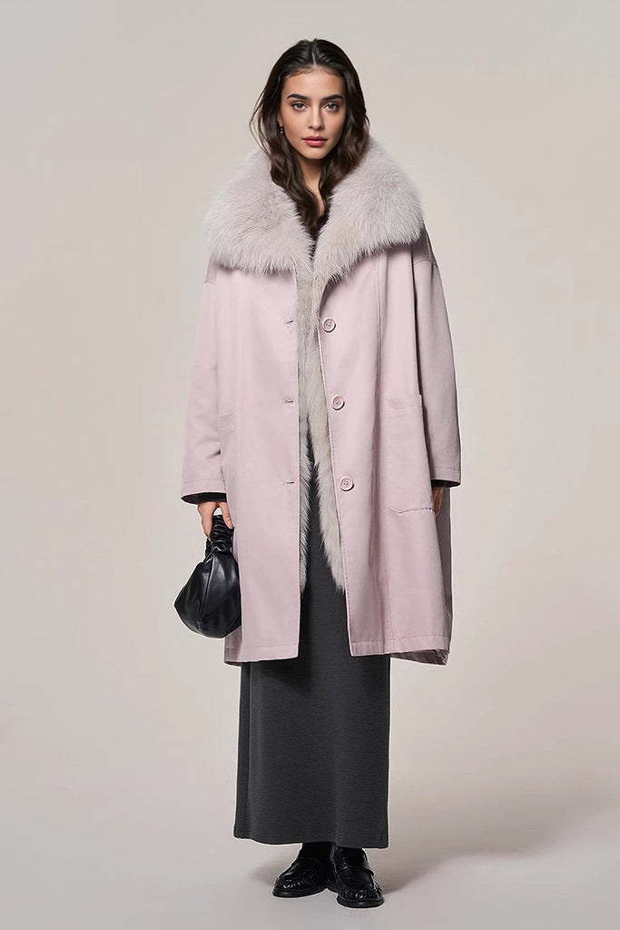 Rex Rabbit Fur Lined Shawl Collar Parka Coat with Detachable Fox Fur Collar  Fibflx