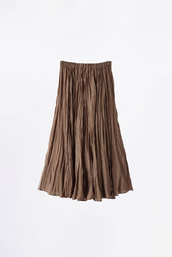 Romantic Flowy Textured A-Line Midi Skirt Camel / One Size (Flexible fit for US 0-6) Fibflx