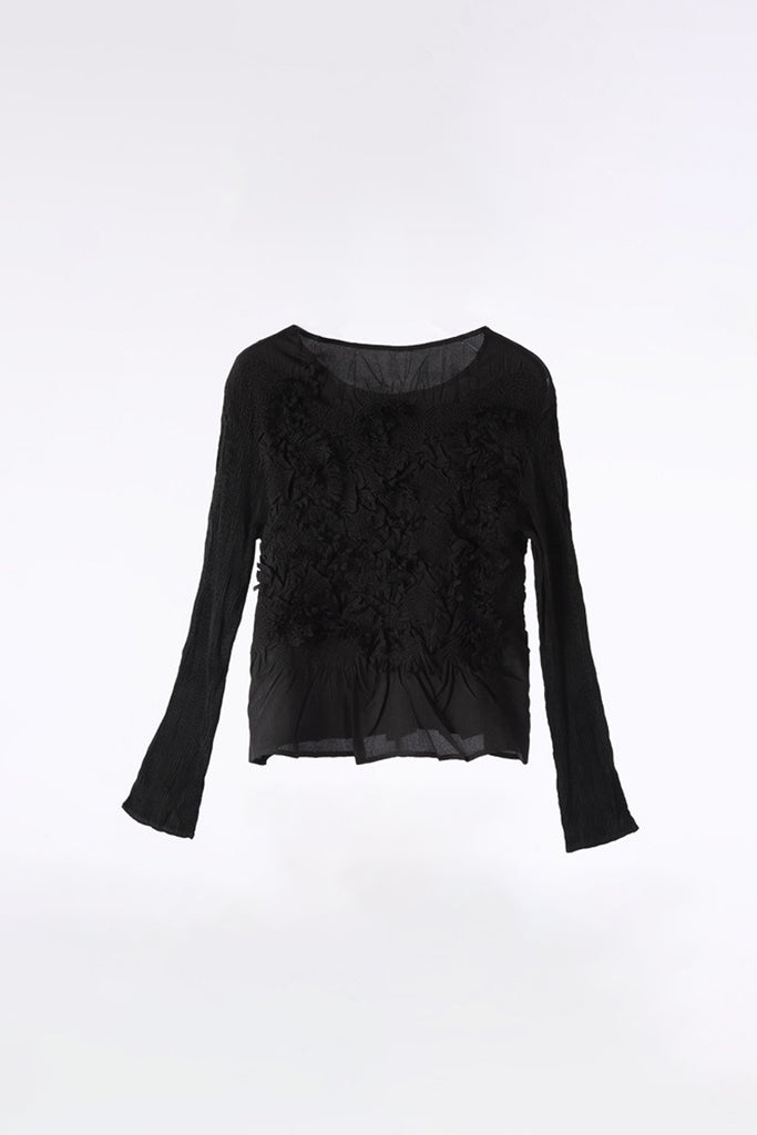 Romantic Handmade Floral Embroidery Textured Blouse Black / One Size (Flexible fit for US 0-6) Fibflx