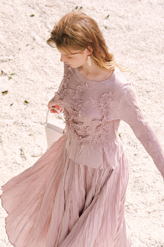 Romantic Handmade Floral Embroidery Textured Blouse Epiphany Purple / One Size (Flexible fit for US 0- Fibflx