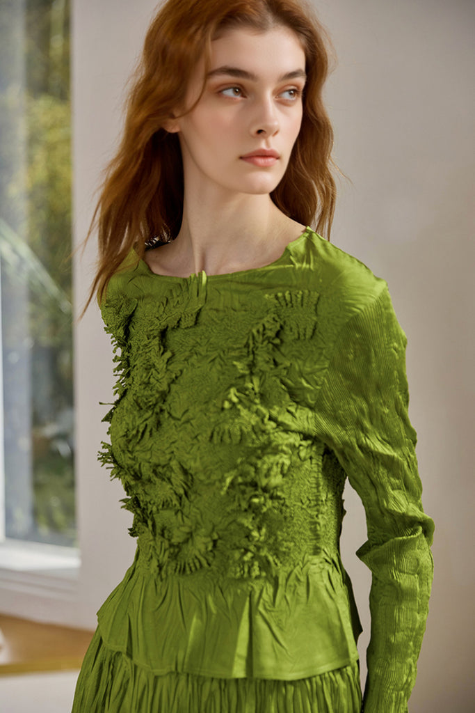 Romantic Handmade Floral Embroidery Textured Blouse  Fibflx