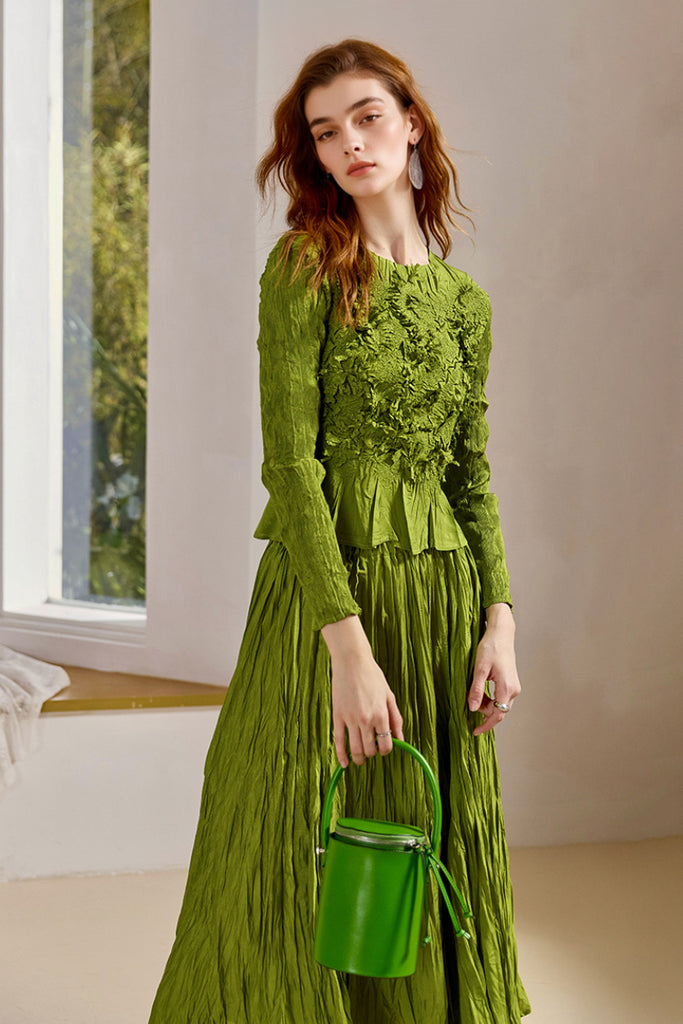 Fibflx Women's Romantic Handmade Floral Embroidery Textured Blouse