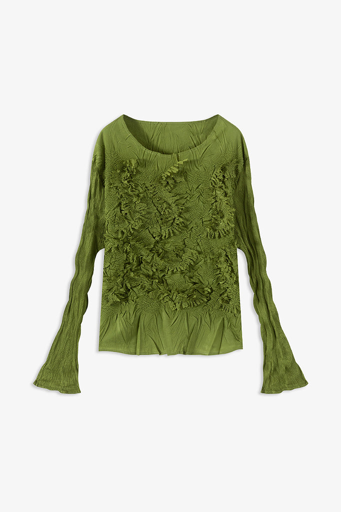 Romantic Handmade Floral Embroidery Textured Blouse  Fibflx