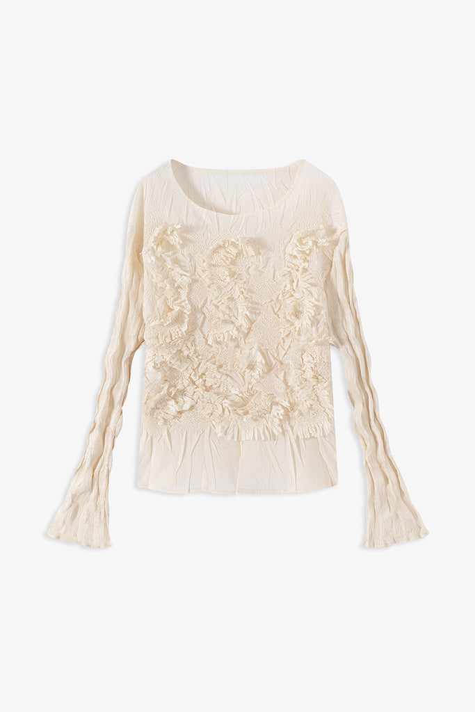 Romantic Handmade Floral Embroidery Textured Blouse  Fibflx