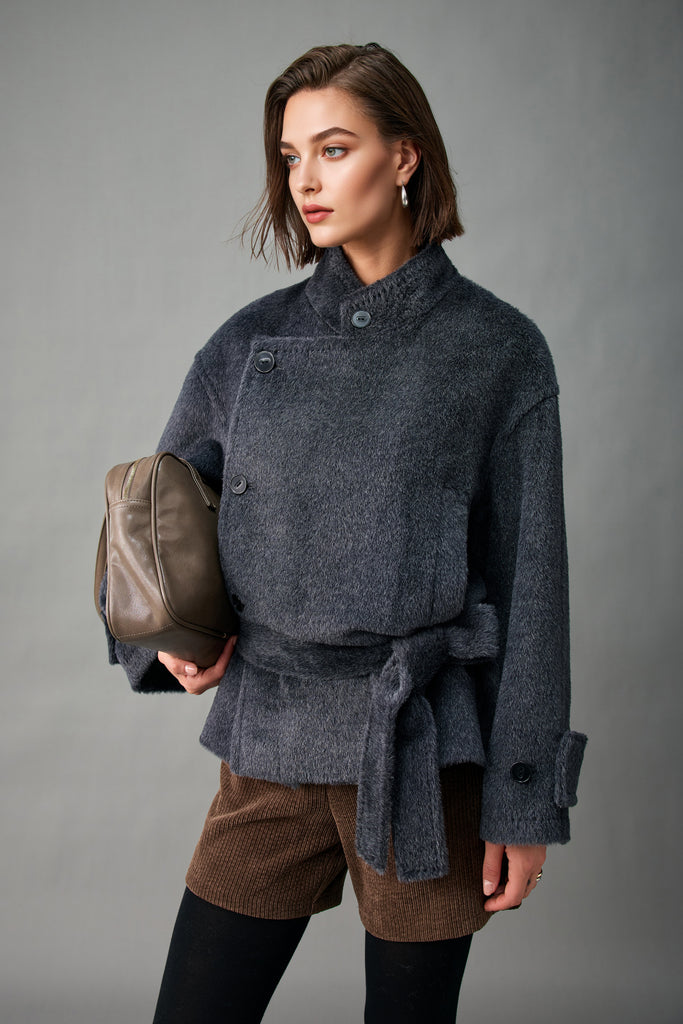 Royal Baby Suri Alpaca Wool Short Belted Coat  Fibflx