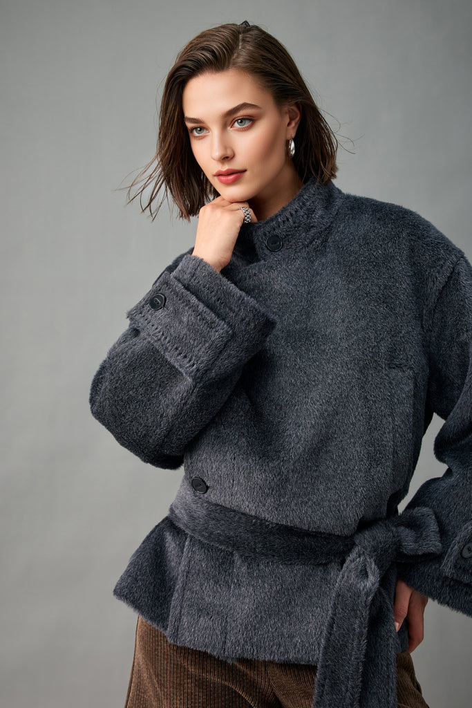 Royal Baby Suri Alpaca Wool Short Belted Coat  Fibflx