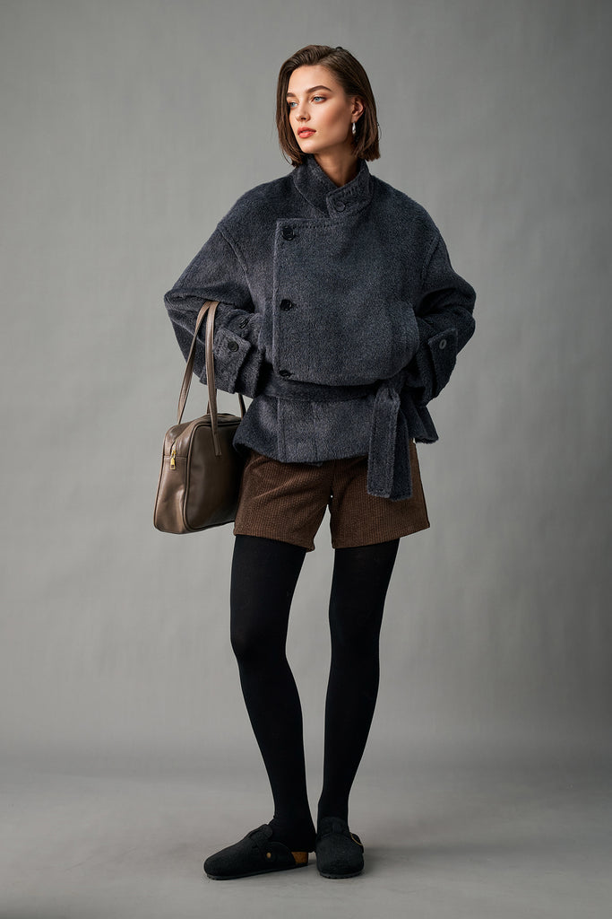 Royal Baby Suri Alpaca Wool Short Belted Coat  Fibflx