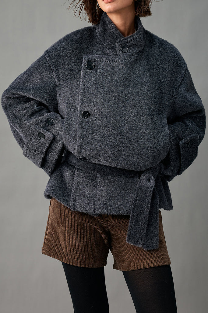 Royal Baby Suri Alpaca Wool Short Belted Coat  Fibflx