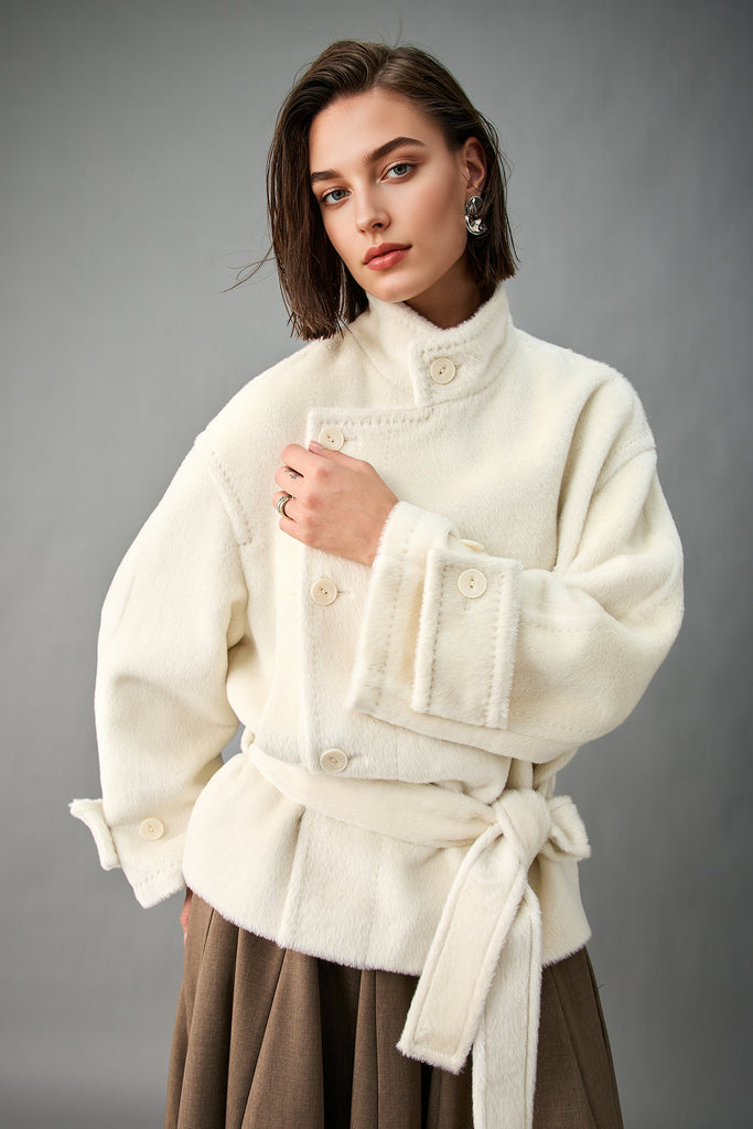 Royal Baby Suri Alpaca Wool Short Belted Coat  Fibflx