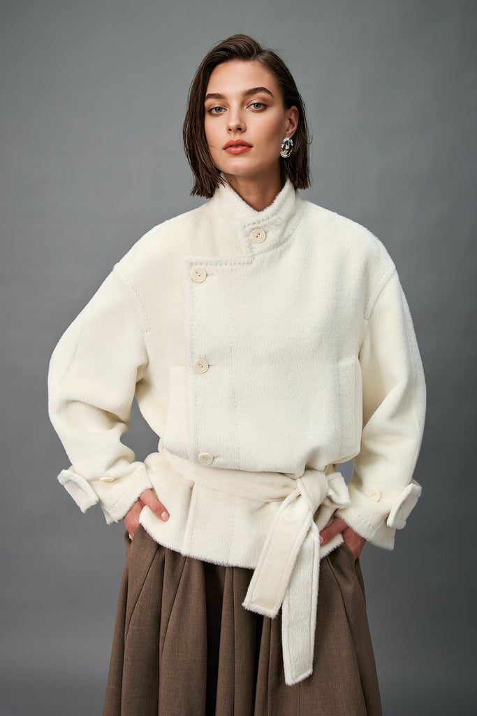 Royal Baby Suri Alpaca Wool Short Belted Coat  Fibflx