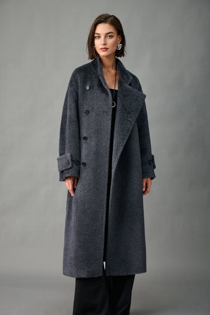 Royal Baby Suri Alpaca Wool Stand Collar Belted Wrap Coat  Fibflx