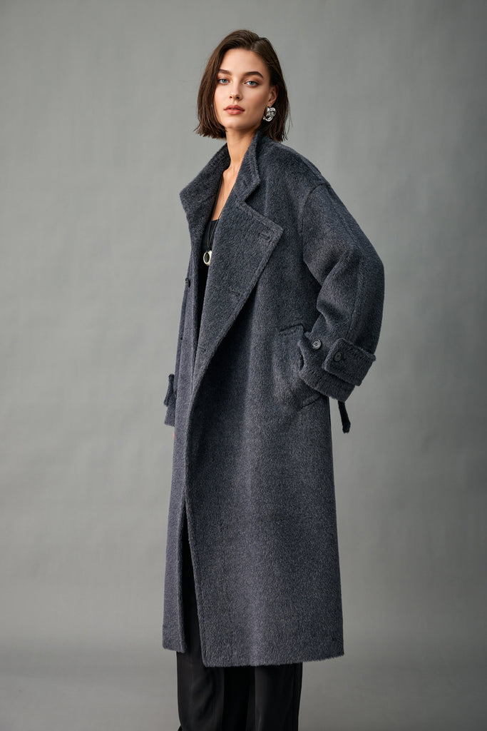 Royal Baby Suri Alpaca Wool Stand Collar Belted Wrap Coat  Fibflx