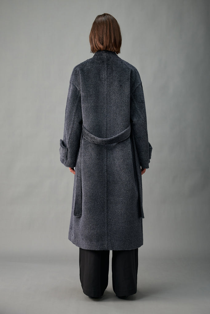 Royal Baby Suri Alpaca Wool Stand Collar Belted Wrap Coat  Fibflx