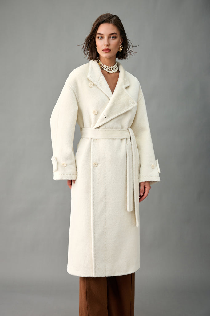 Royal Baby Suri Alpaca Wool Stand Collar Belted Wrap Coat  Fibflx