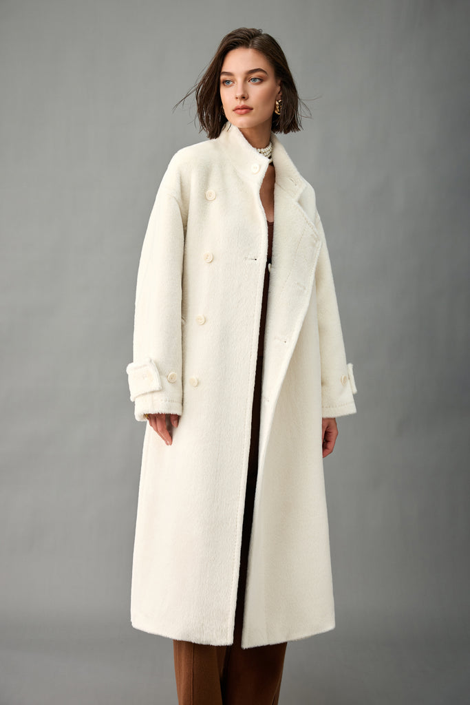 Royal Baby Suri Alpaca Wool Stand Collar Belted Wrap Coat  Fibflx