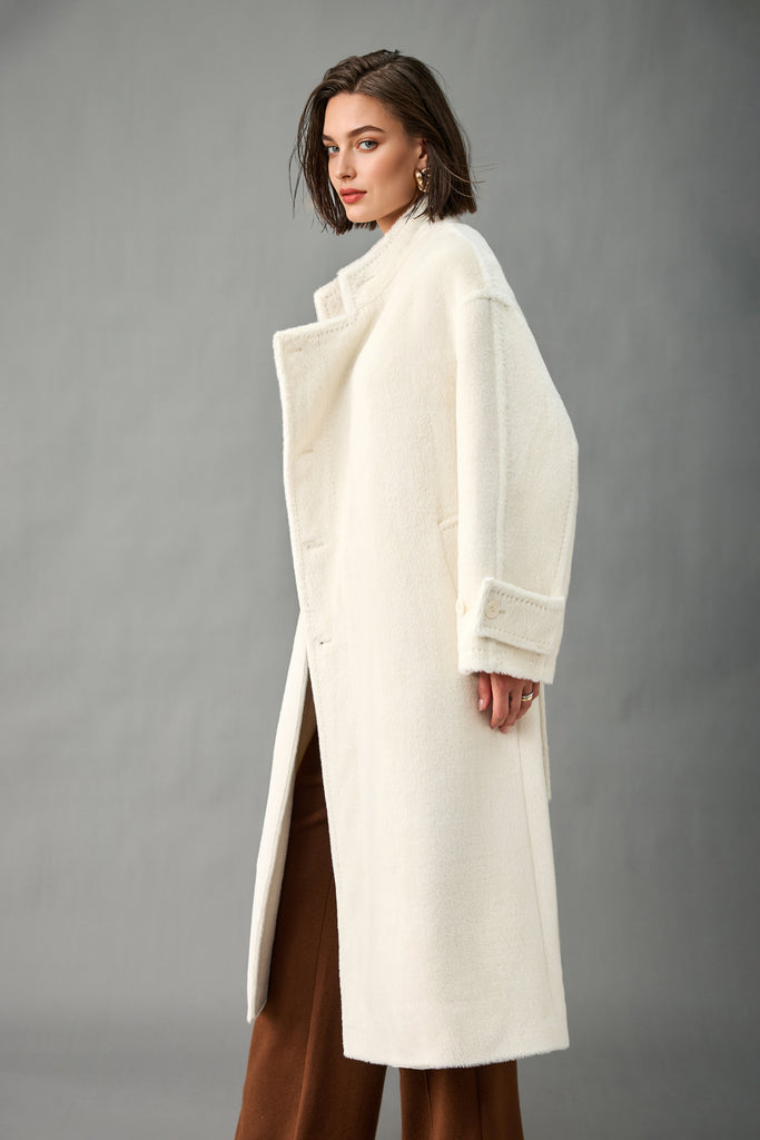 Royal Baby Suri Alpaca Wool Stand Collar Belted Wrap Coat  Fibflx