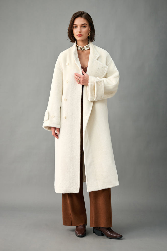 Royal Baby Suri Alpaca Wool Stand Collar Belted Wrap Coat  Fibflx