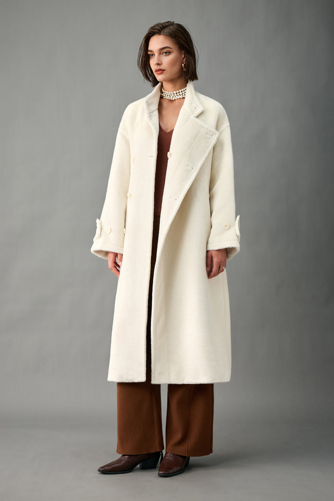 Royal Baby Suri Alpaca Wool Stand Collar Belted Wrap Coat  Fibflx