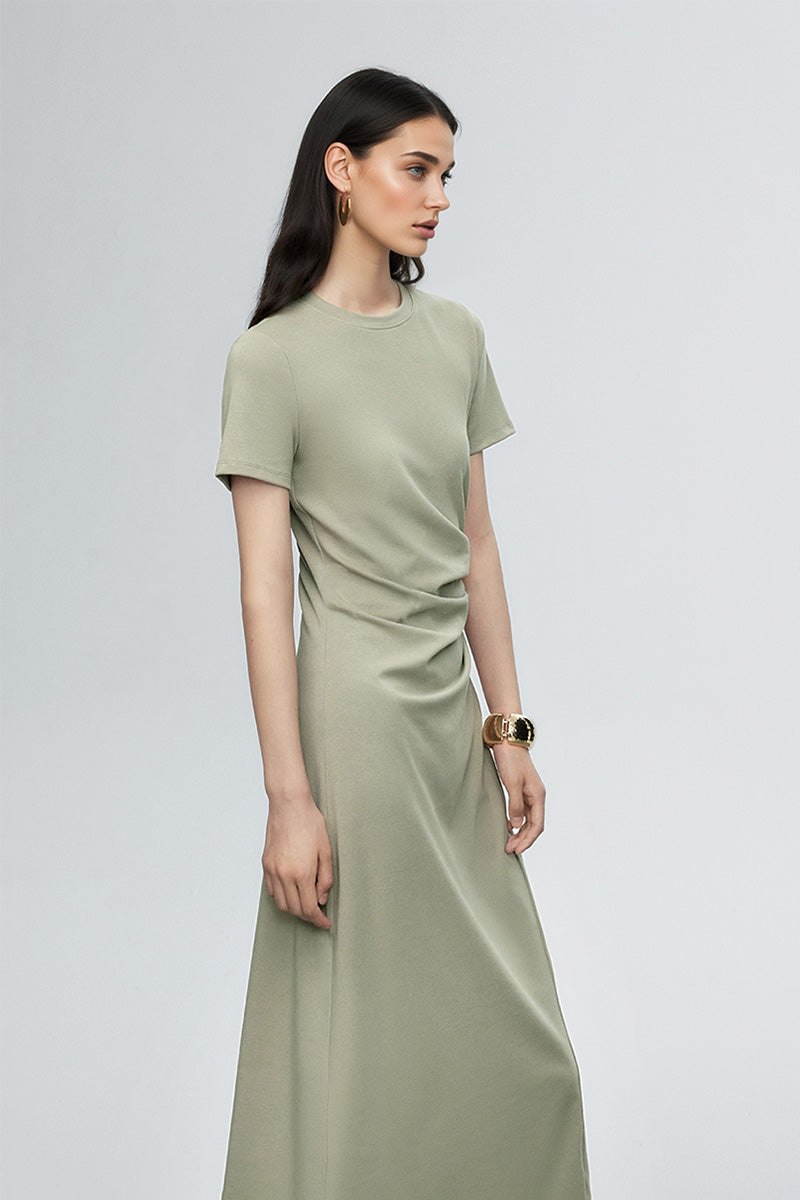 sage green ruched midi dress Fibflx Women's Ruched-Waist T-Shirt Green satin dress