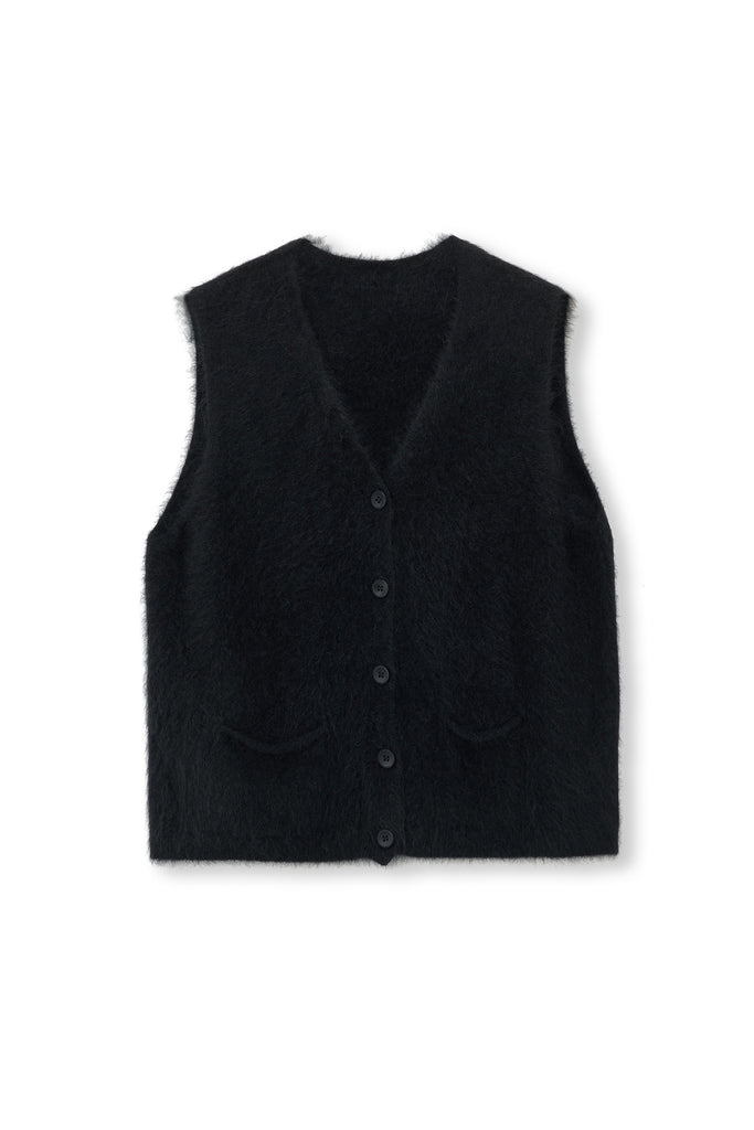 Seamless Brushed Cashmere V-Neck Cardigan Sweater Vest  Fibflx