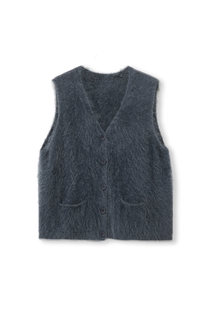 Seamless Brushed Cashmere V-Neck Cardigan Sweater Vest  Fibflx