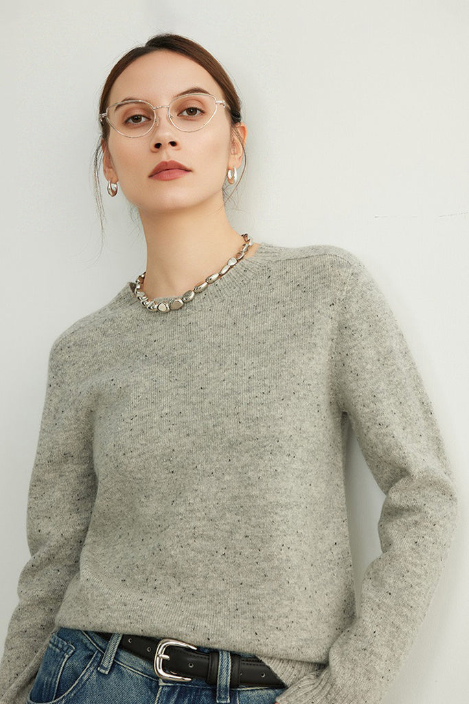 Seamless Wool Speckled Crewneck Sweater - Fibflx