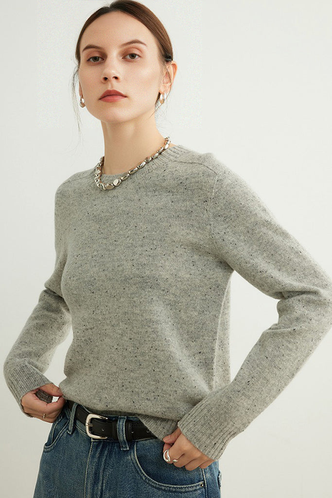 Seamless Wool Speckled Crewneck Sweater  Fibflx