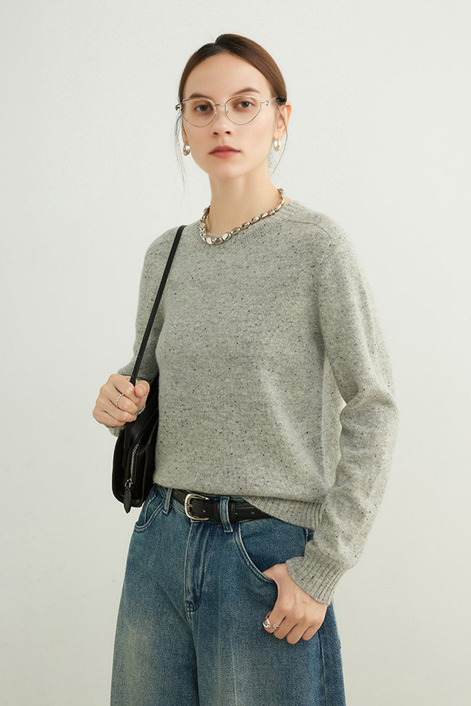 Seamless Wool Speckled Crewneck Sweater  Fibflx