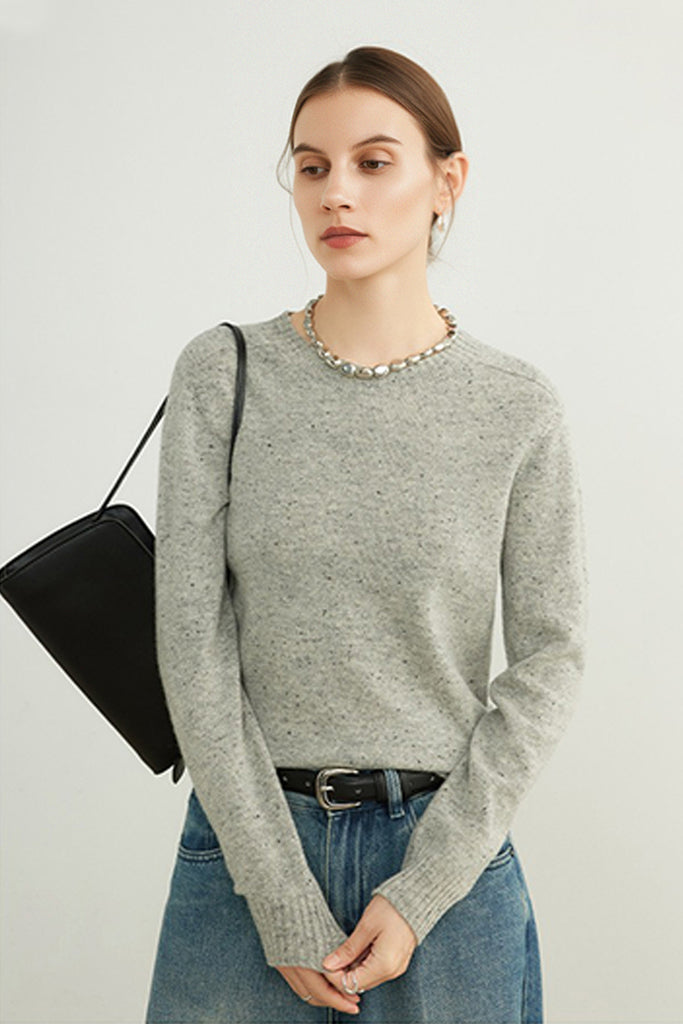 Seamless Wool Speckled Crewneck Sweater  Fibflx
