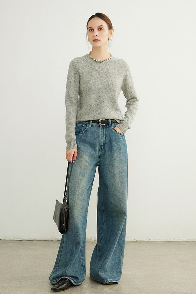 Seamless Wool Speckled Crewneck Sweater  Fibflx