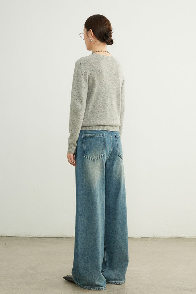 Seamless Wool Speckled Crewneck Sweater  Fibflx