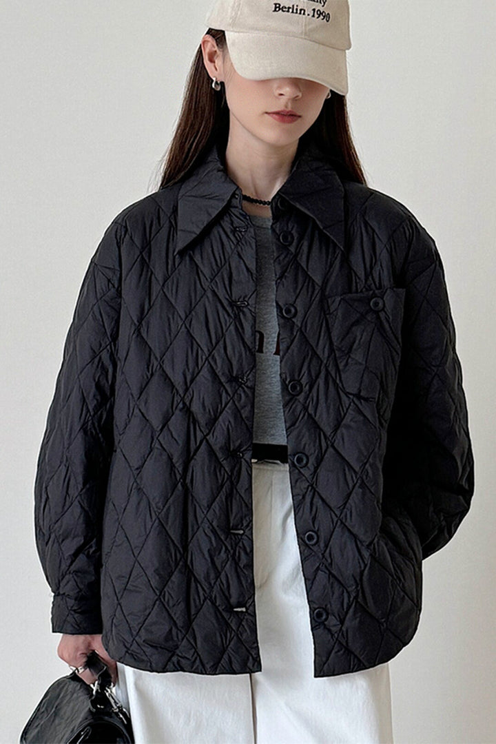 Shirt-Style Diamond Quilted Jacket  Fibflx