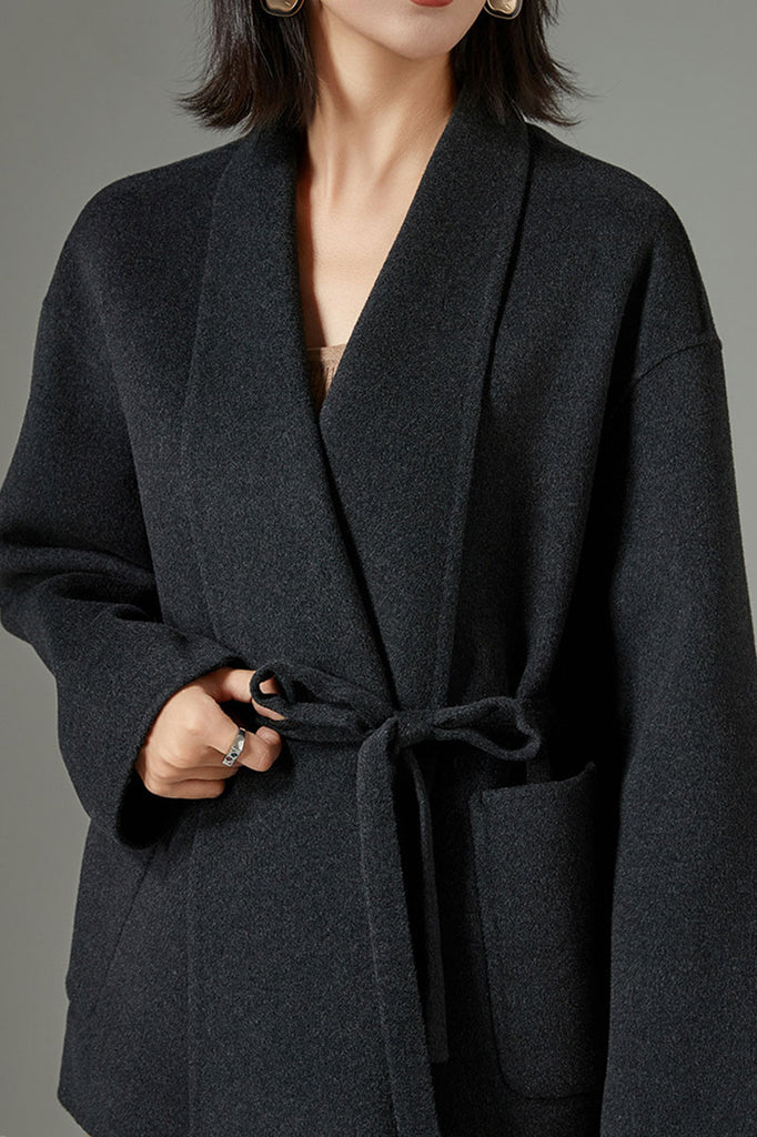 Short Cashmere-Wool Double-Faced Belted Wrap Jacket  Fibflx