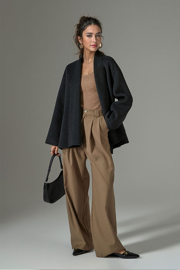 Short Cashmere-Wool Double-Faced Belted Wrap Jacket  Fibflx