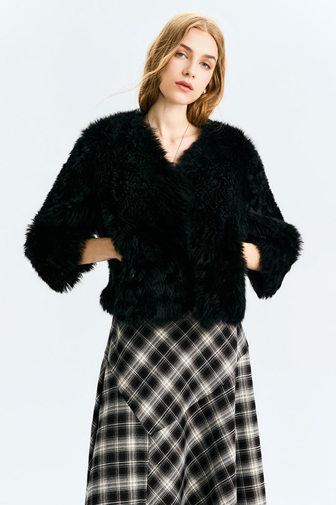 Short Toscana Shearling  3/4 Sleeve Spanish Sheepskin Jacket  Fibflx