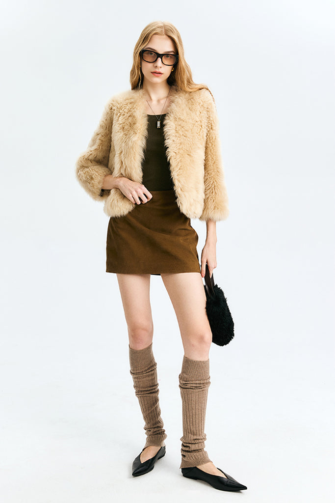 Short Toscana Shearling  3/4 Sleeve Spanish Sheepskin Jacket  Fibflx