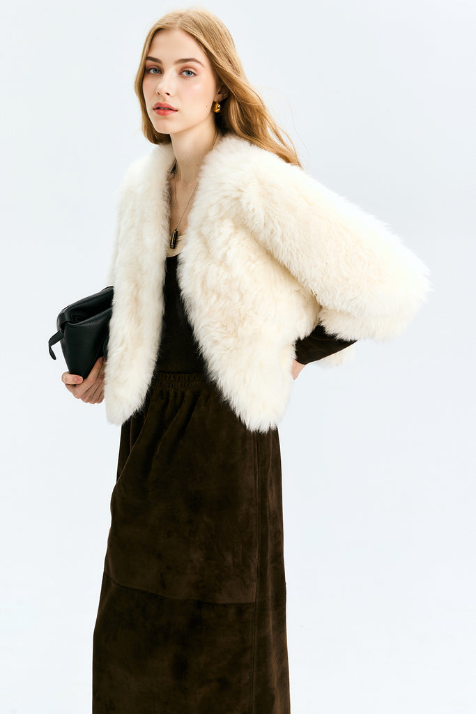 Short Toscana Shearling  3/4 Sleeve Spanish Sheepskin Jacket Off White / M Fibflx