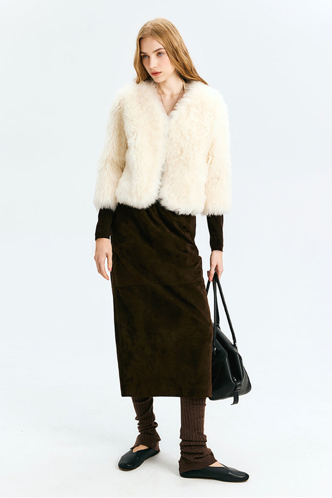 Short Toscana Shearling  3/4 Sleeve Spanish Sheepskin Jacket  Fibflx