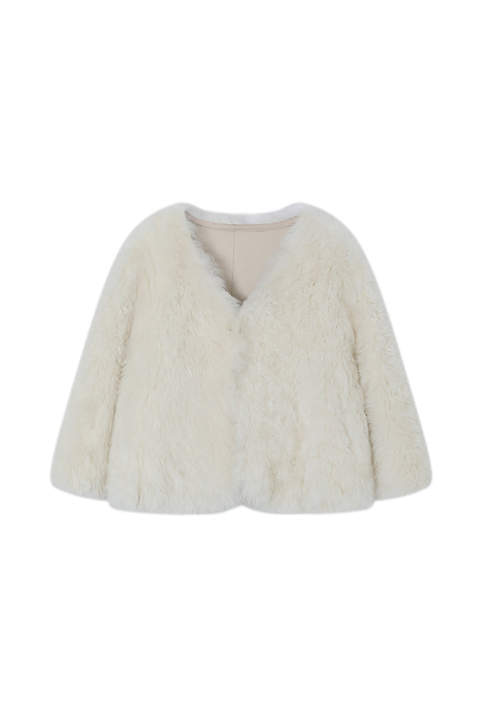 Short Toscana Shearling  3/4 Sleeve Spanish Sheepskin Jacket  Fibflx