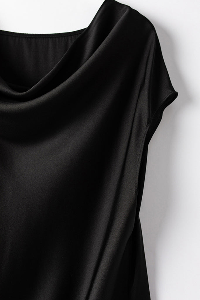 Silk Cowl-Neck Cap-Sleeve Blouse  Fibflx
