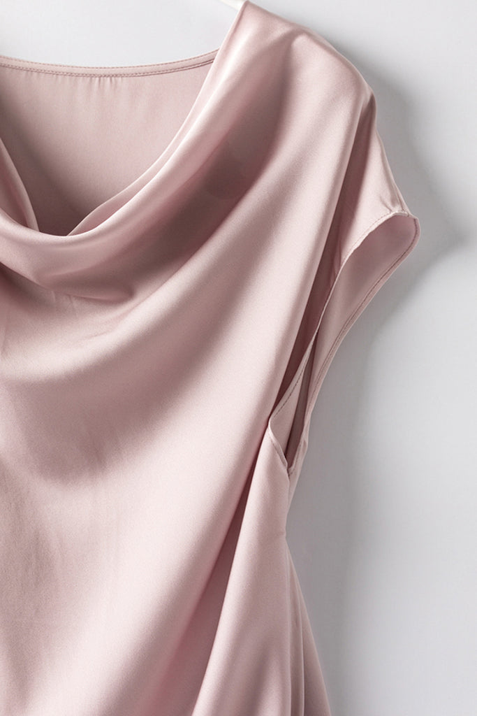 Silk Cowl-Neck Cap-Sleeve Blouse  Fibflx